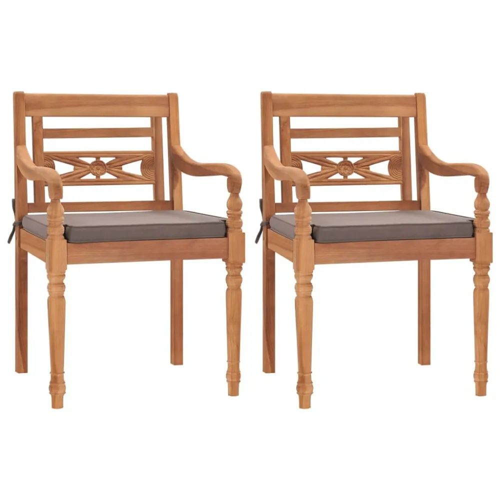 Sedia Pieghevole Sedie Batavia 2 pz con Cuscini Grigio Tenebroso Massello di Teak