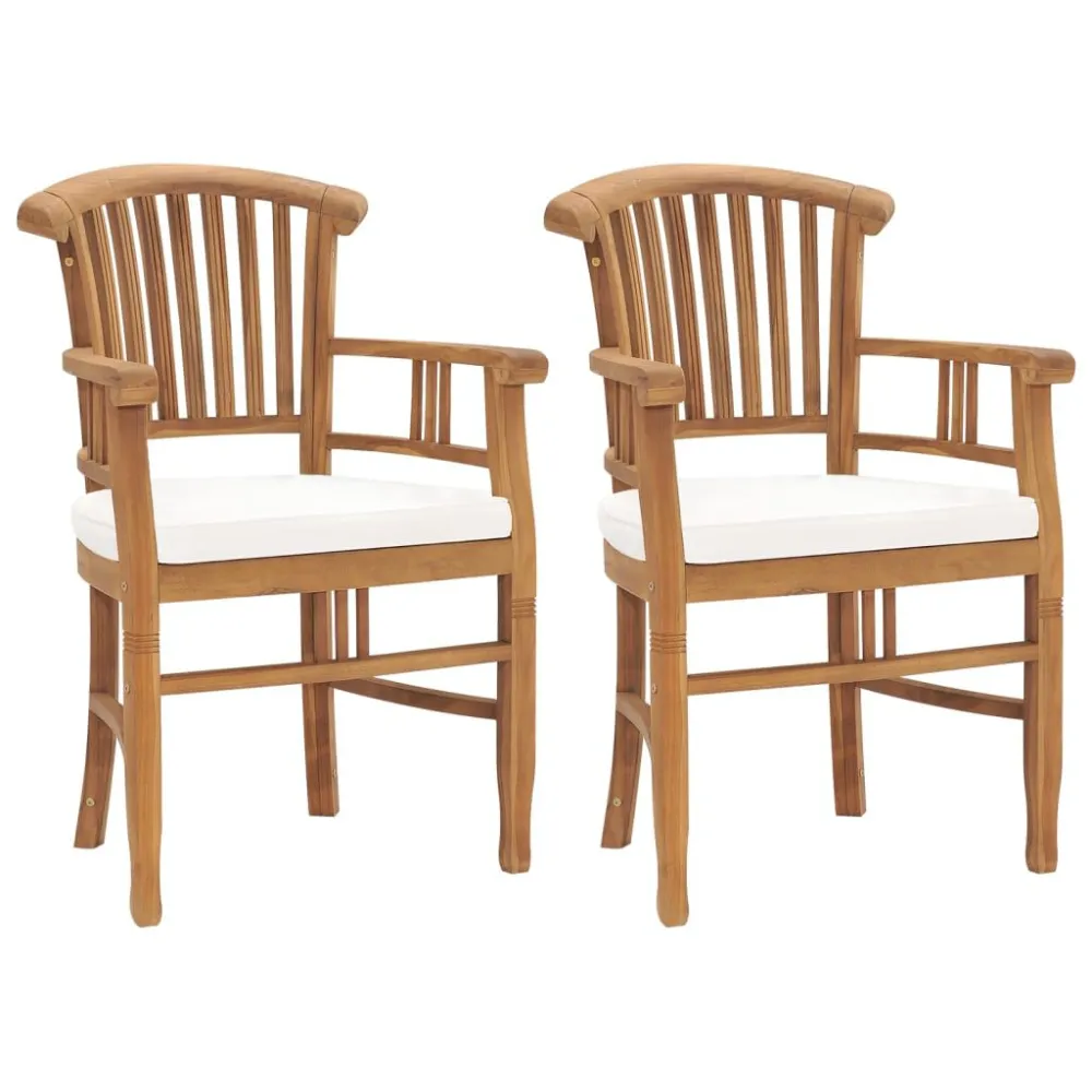 Sedia Pieghevole Sedie da Giardino 2 pz con Cuscini Bianco Crema Legno di Teak