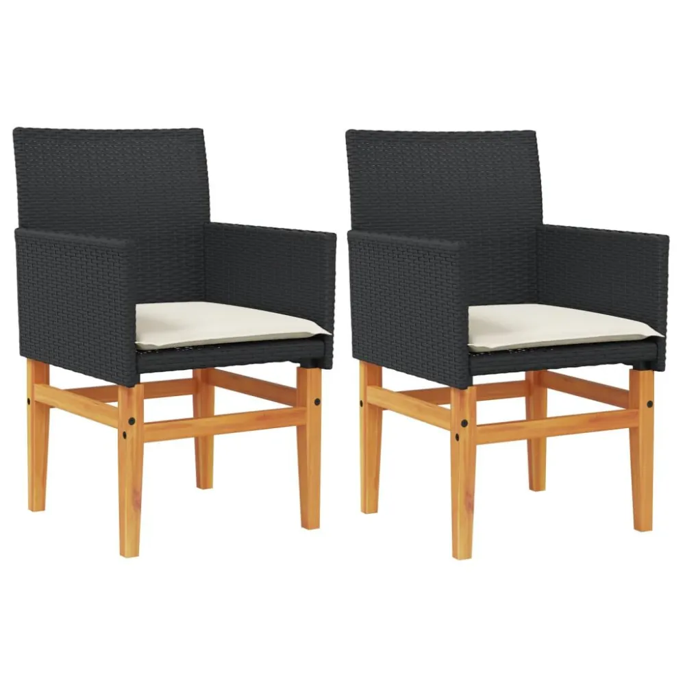 Sedia Pieghevole Sedie Giardino con Cuscini 2pz Nere Polyrattan e Legno Massello