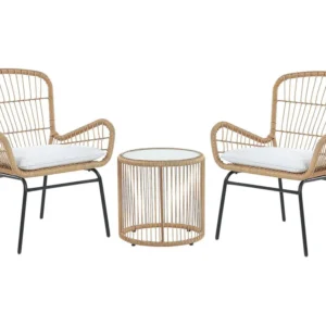 Sedia Pieghevole Set da balcone rattan color naturale 2 sedie con cuscini grigio limpido LABICO