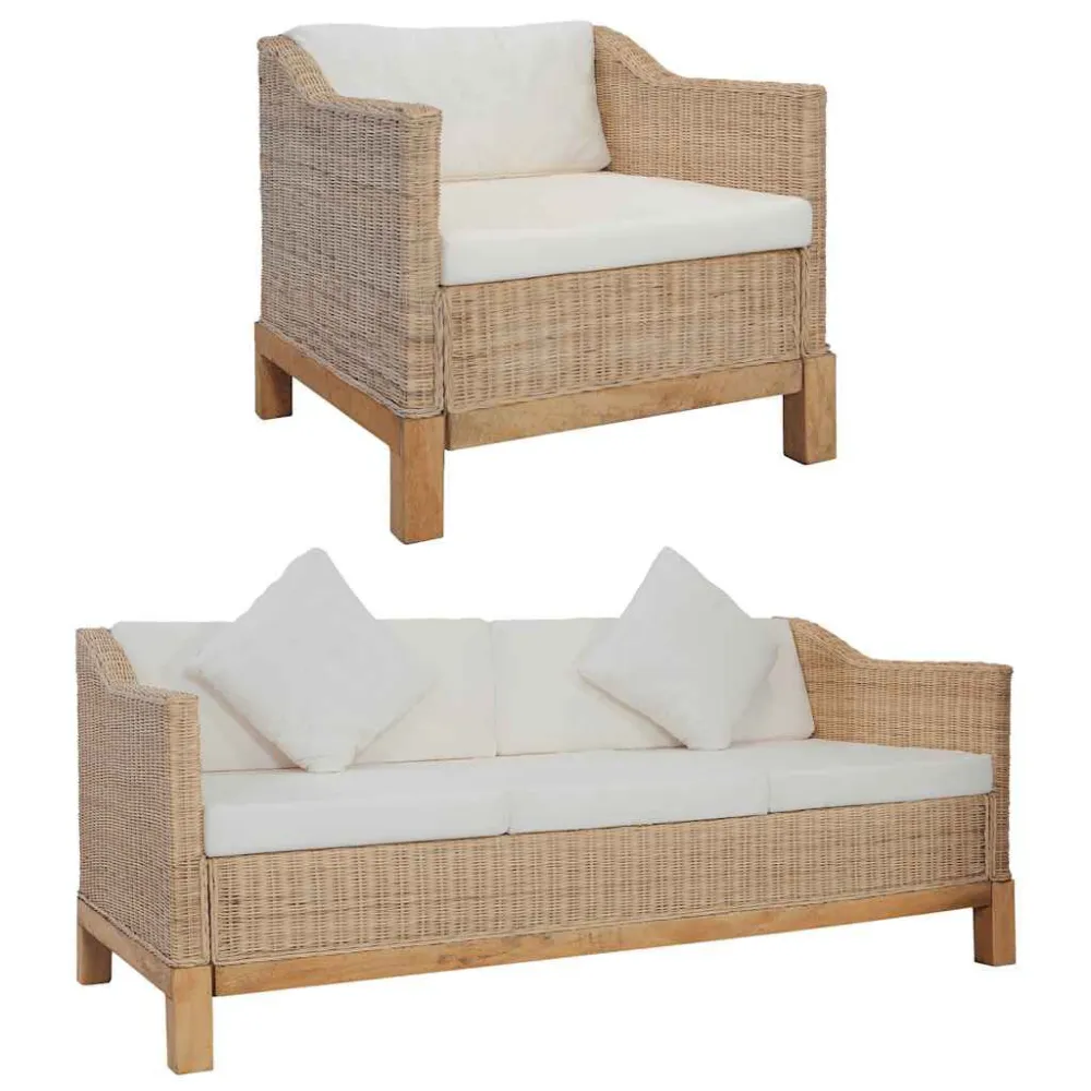 Sedia Pieghevole Set di Divani 2 pz con Cuscini Rattan Naturale