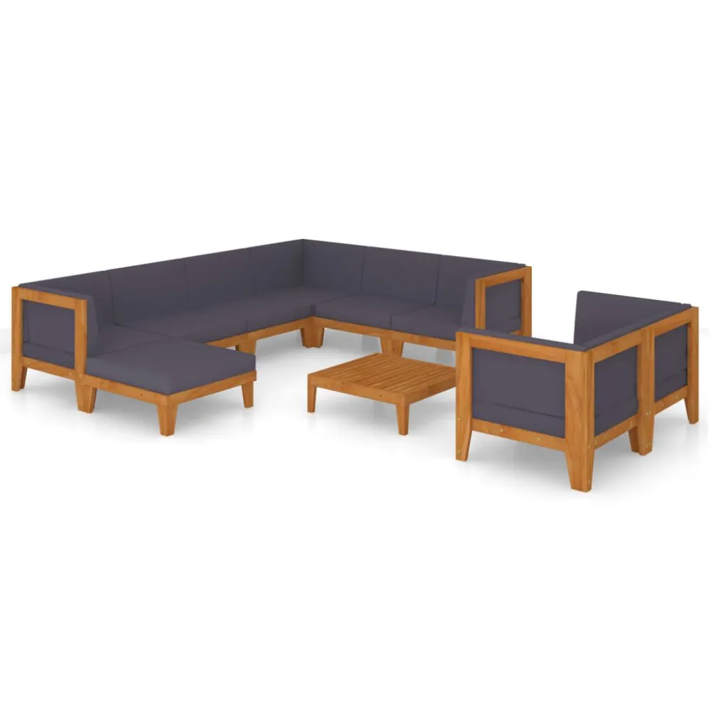 Sedia Pieghevole Set Divani da Giardino 10 pz con Cuscini Massello di Acacia
