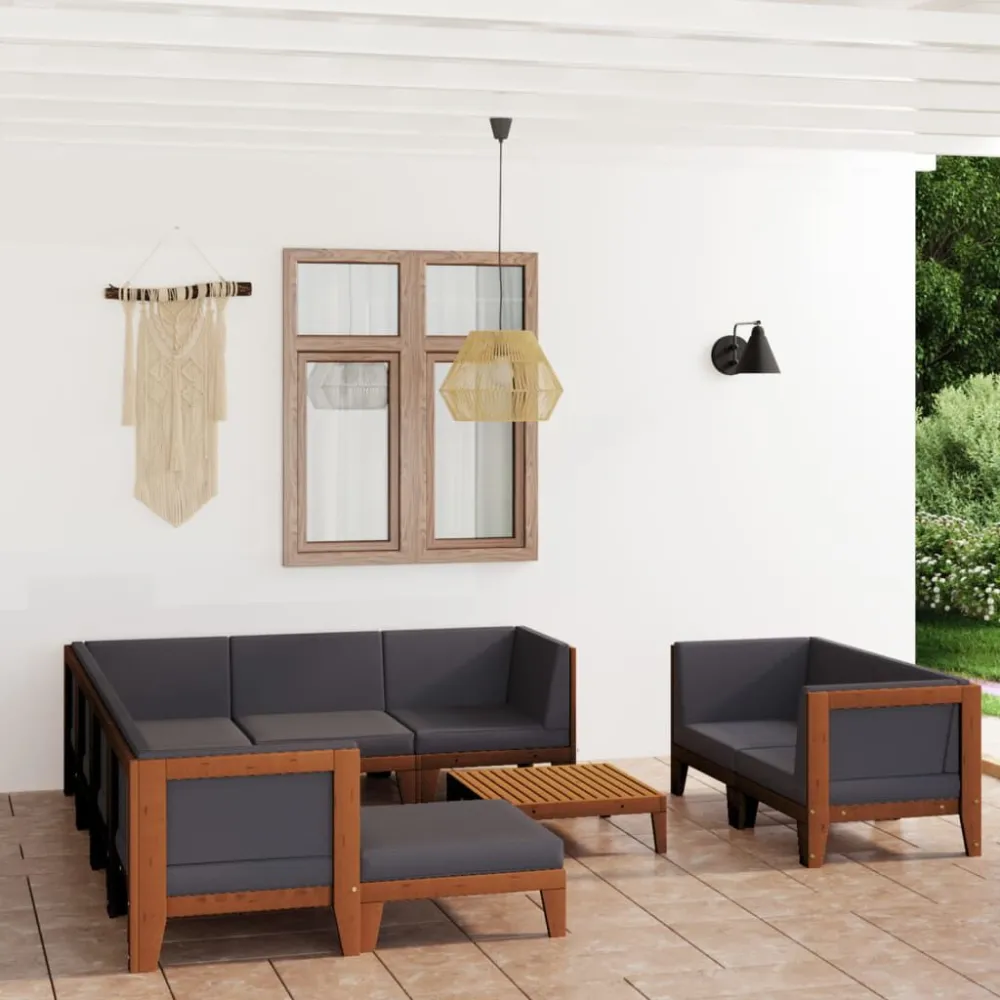 Sedia Pieghevole Set Divani da Giardino 10 pz con Cuscini Massello di Acacia