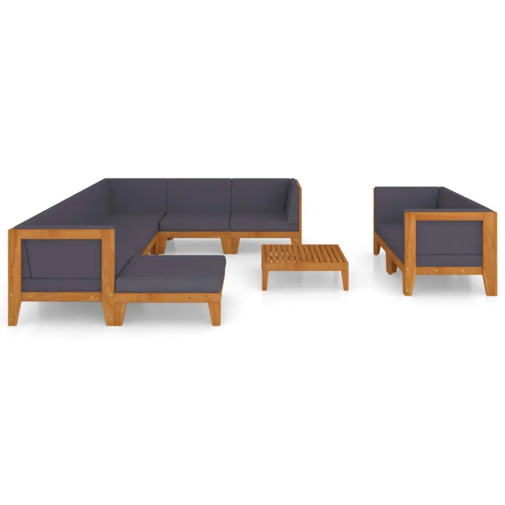 Sedia Pieghevole Set Divani da Giardino 10 pz con Cuscini Massello di Acacia