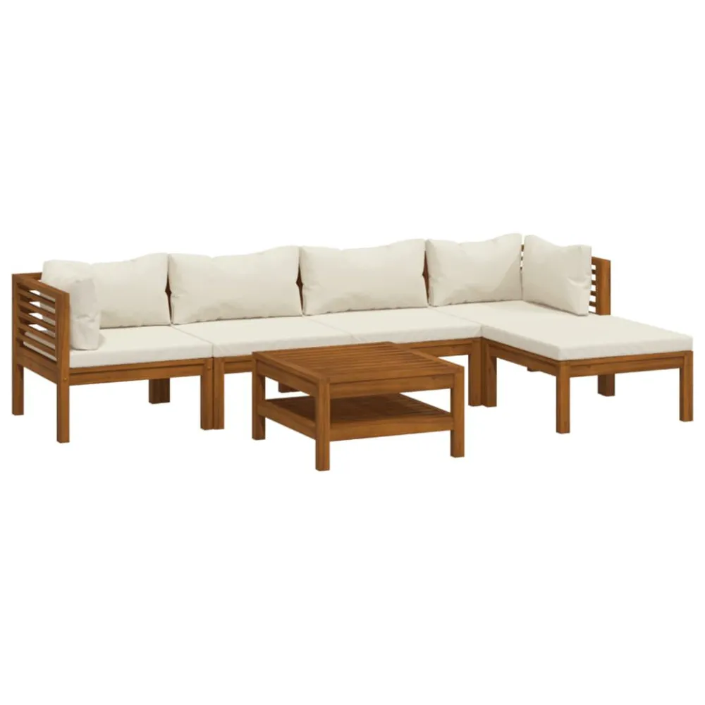 Sedia Pieghevole Set Divani da Giardino 6 pz con Cuscini Crema Legno Acacia