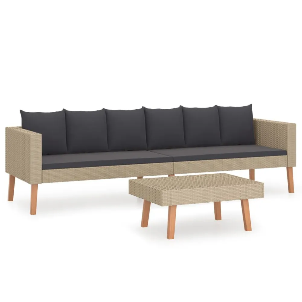 Sedia Pieghevole Set Divani da Giardino 2 pz con Cuscini Polyrattan Sabbia