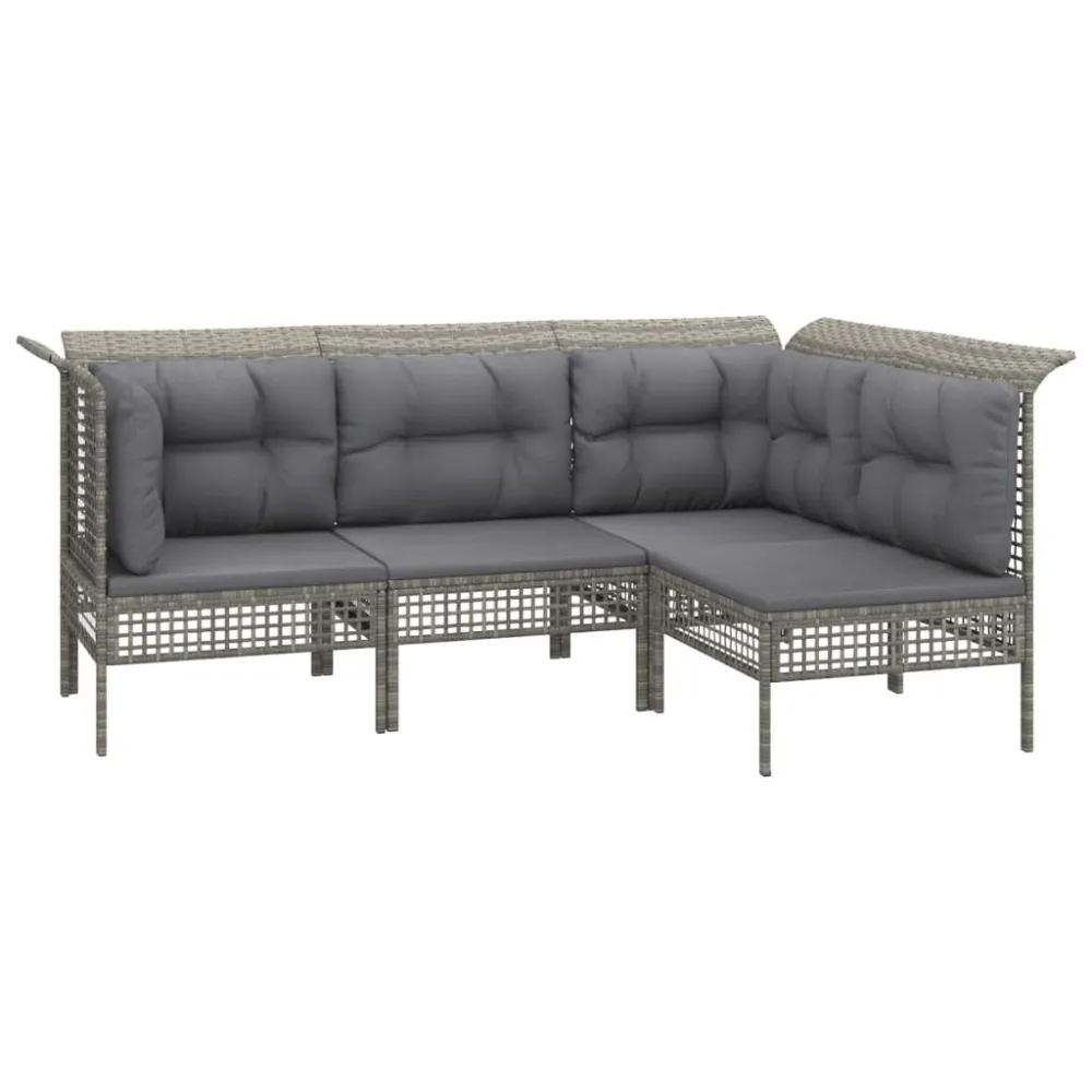 Sedia Pieghevole Set Divani da Giardino 13 pz con Cuscini Polyrattan Grigio