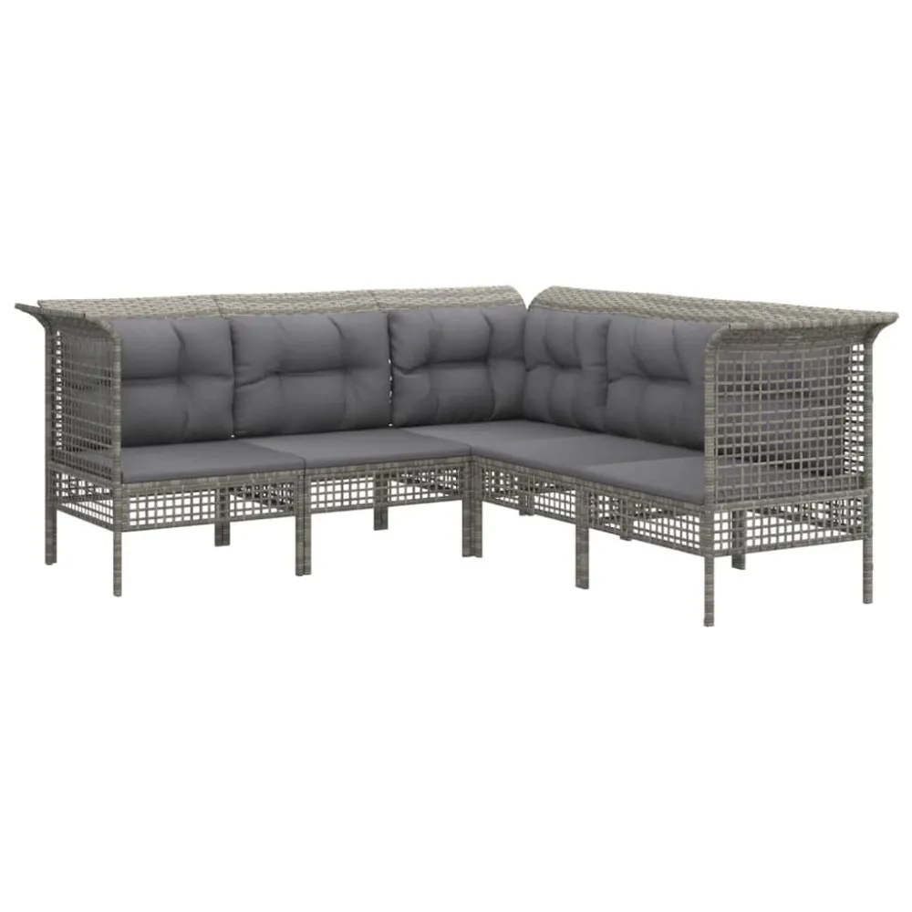 Sedia Pieghevole Set Divani da Giardino 13 pz con Cuscini Polyrattan Grigio