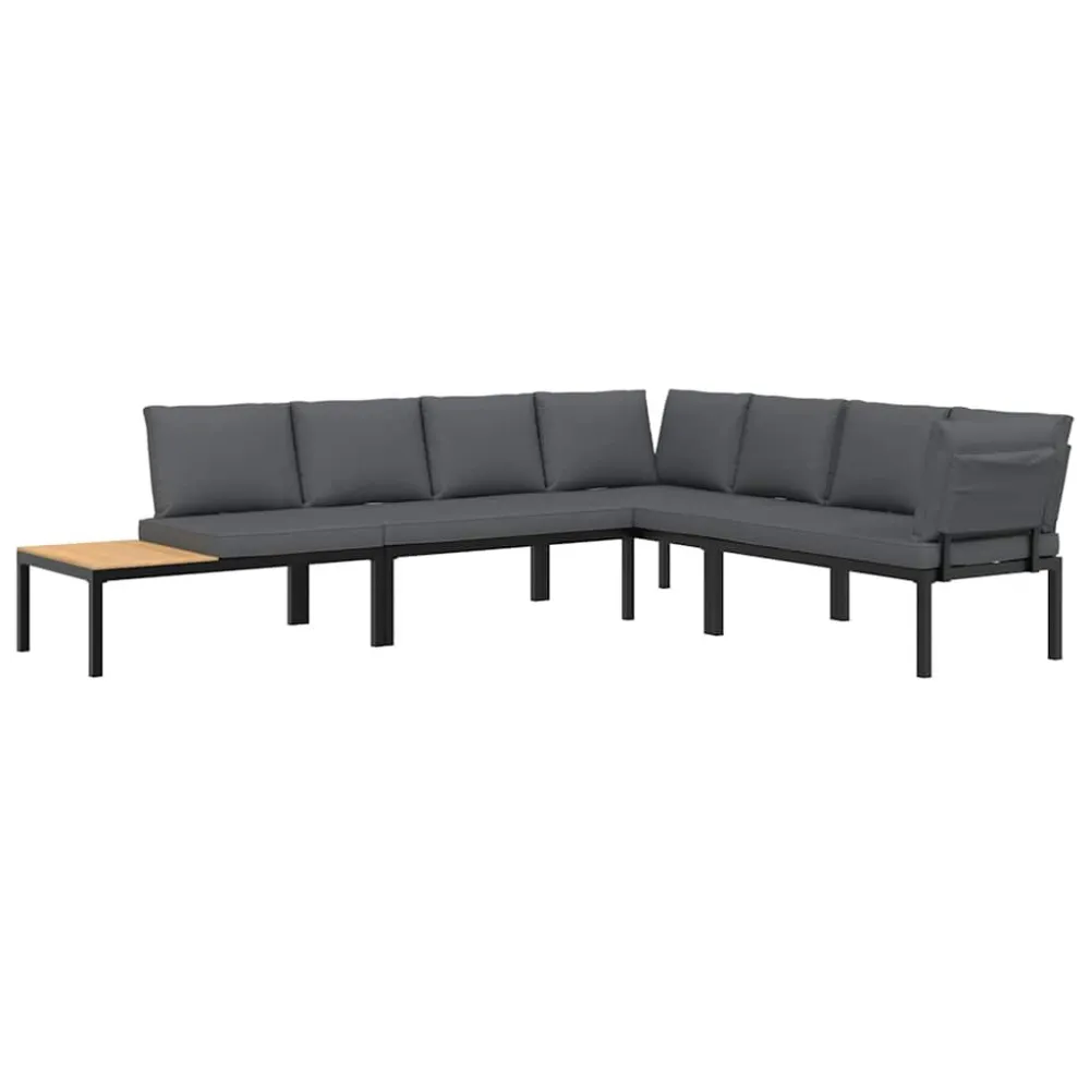 Sedia Pieghevole Set Divani da Giardino 4 pz con Cuscini Alluminio Nero
