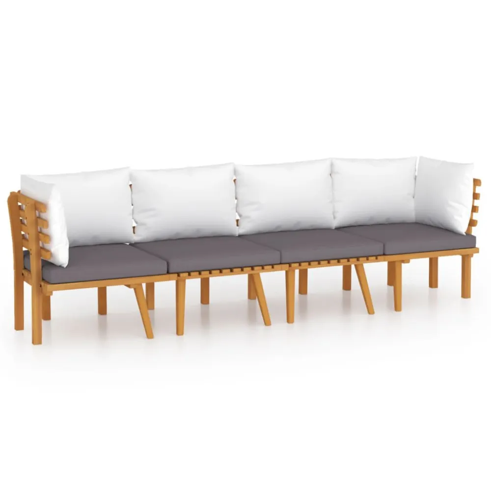 Sedia Pieghevole Set Divani da Giardino 4 pz con Cuscini Massello di Acacia