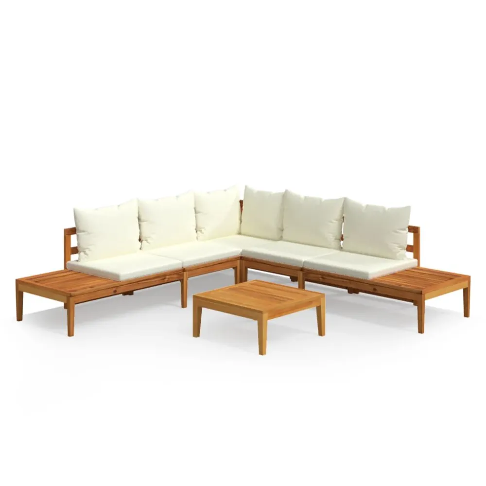 Sedia Pieghevole Set Divani Giardino 4 pz Cuscini Bianco Crema Legno d'Acacia