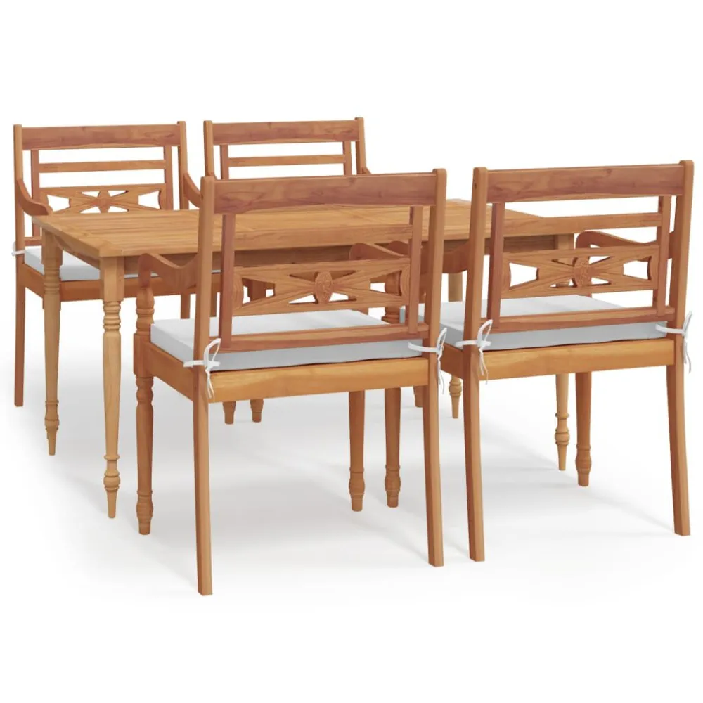 Sedia Pieghevole Set da Pranzo Giardino 5 pz con Cuscini Legno Massello di Teak