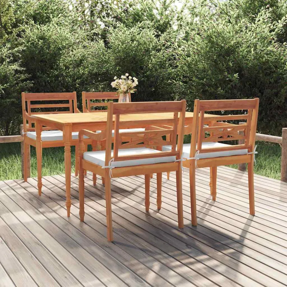 Sedia Pieghevole Set da Pranzo Giardino 5 pz con Cuscini Legno Massello di Teak