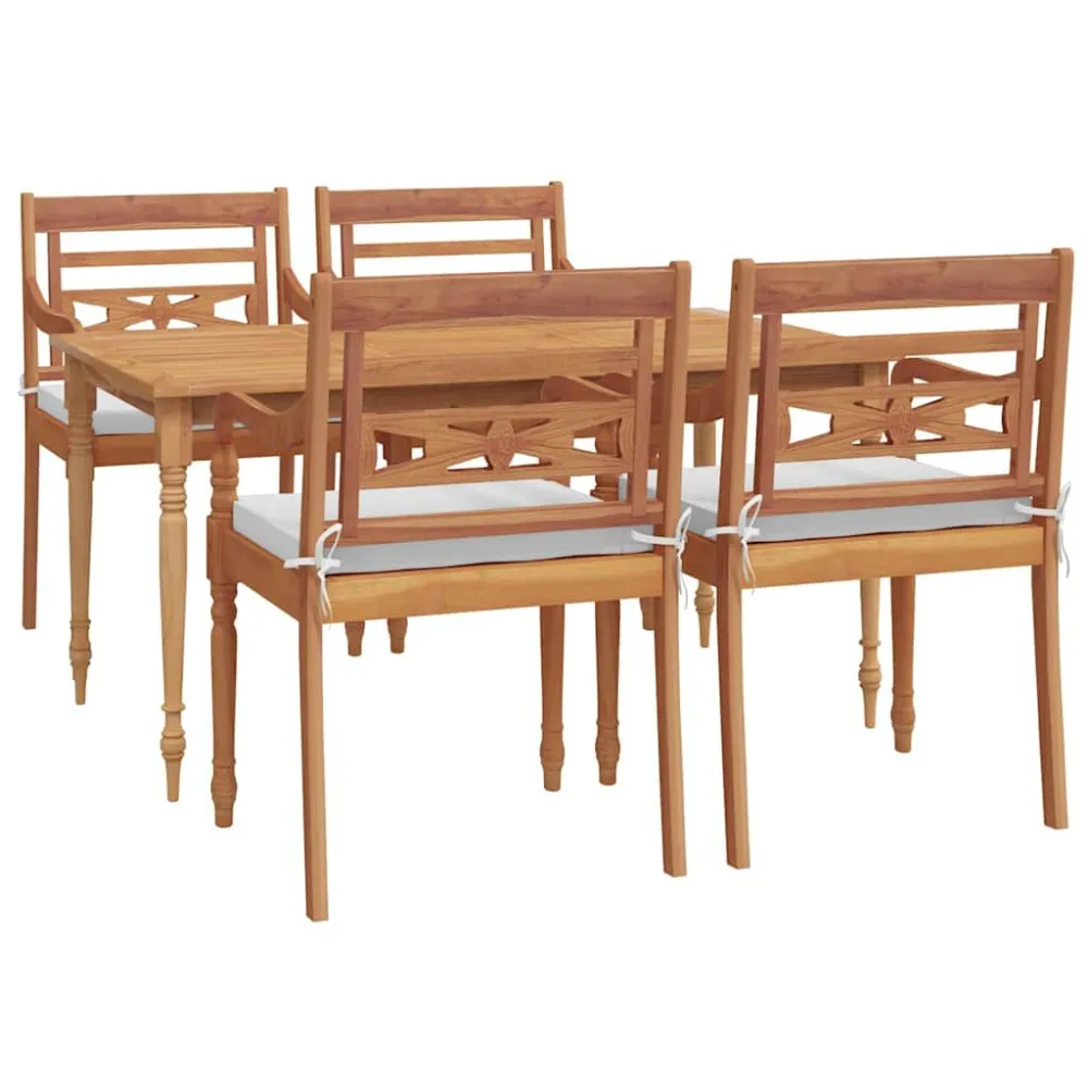 Sedia Pieghevole Set da Pranzo Giardino 5 pz con Cuscini Legno Massello di Teak