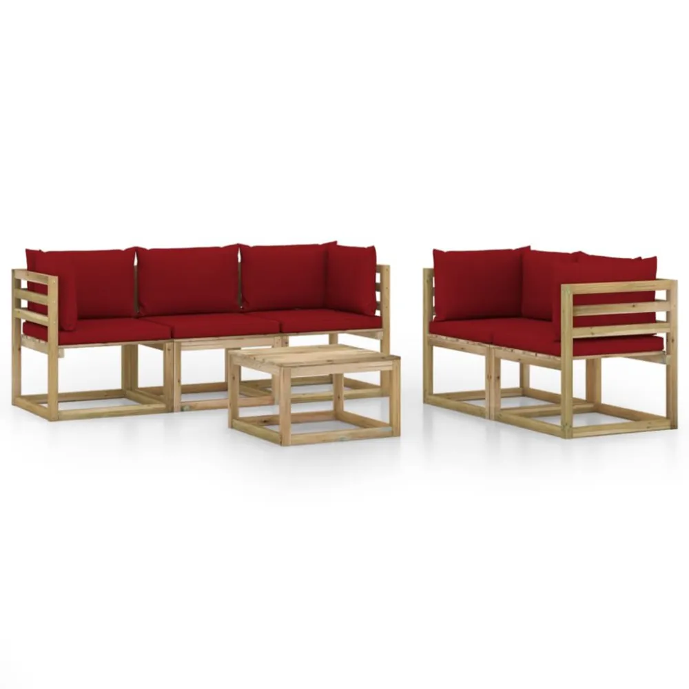Sedia Pieghevole Set Salotto da Giardino 6 pz con Cuscini Rosso Vino