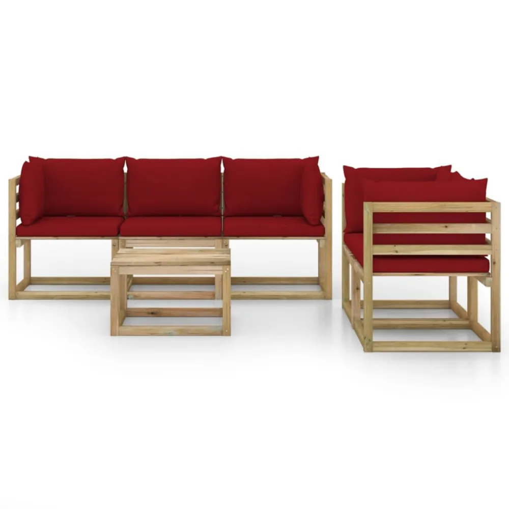 Sedia Pieghevole Set Salotto da Giardino 6 pz con Cuscini Rosso Vino