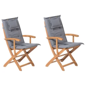 Sedia Pieghevole Set di 2 sedie da giardino con cuscini MAUI Legno d'acacia Grigio grafite