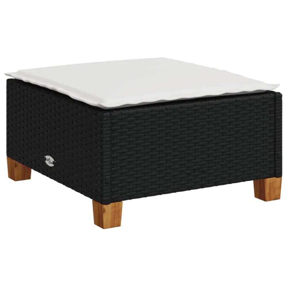Sedia Pieghevole Sgabello Giardino con Cuscino Nero 63,5x56x32 cm Polyrattan
