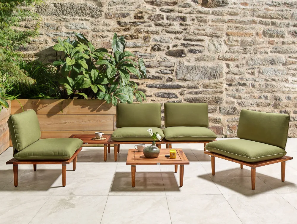 Sedia Pieghevole Sofa Set FRASCATI FSC® Certificato Acacia Wood Olive Green 4 Seater