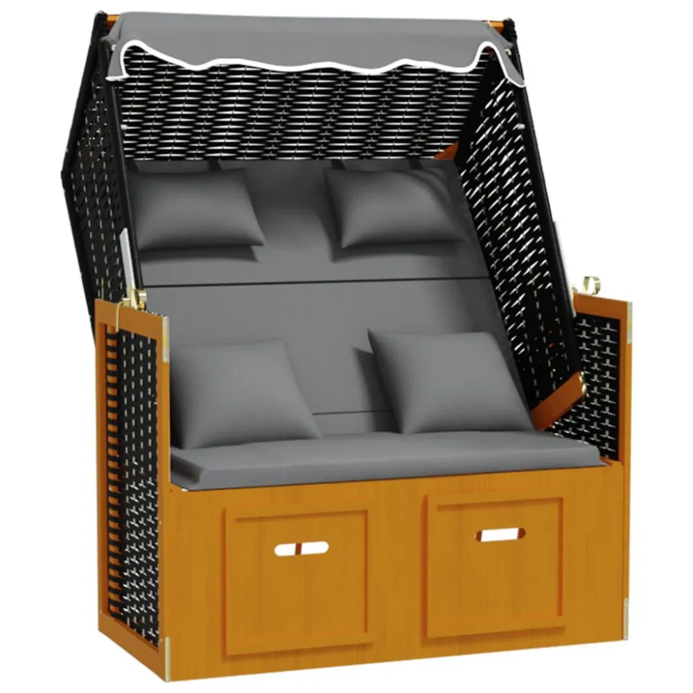 Sedia Pieghevole Strandkorb con Cuscino Polyrattan Legno Massello Nero Antracite