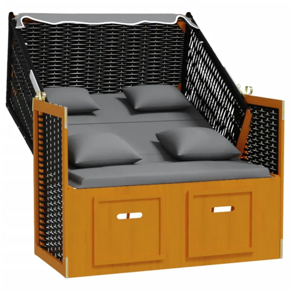 Sedia Pieghevole Strandkorb con Cuscino Polyrattan Legno Massello Nero Antracite