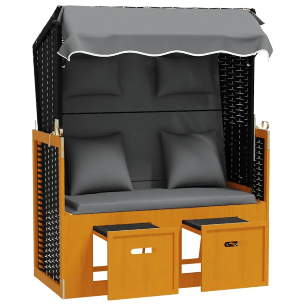 Sedia Pieghevole Strandkorb con Cuscino Polyrattan Legno Massello Nero Antracite