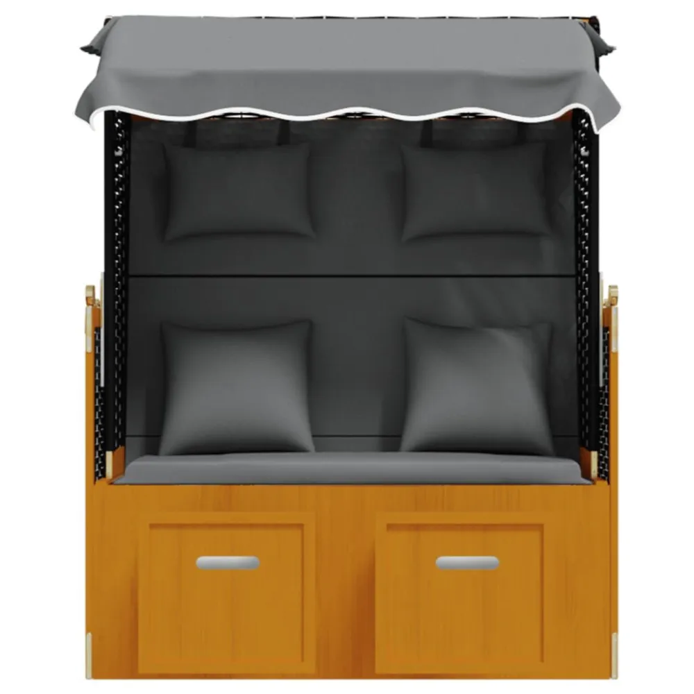 Sedia Pieghevole Strandkorb con Cuscino Polyrattan Legno Massello Nero Antracite