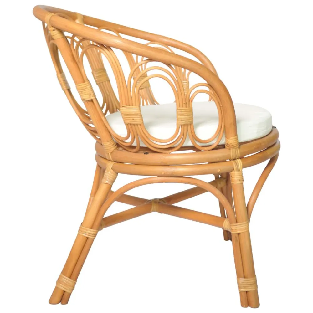 Sedia da Pranzo e Cuscino Marrone Limpido Rattan Naturale e Lino