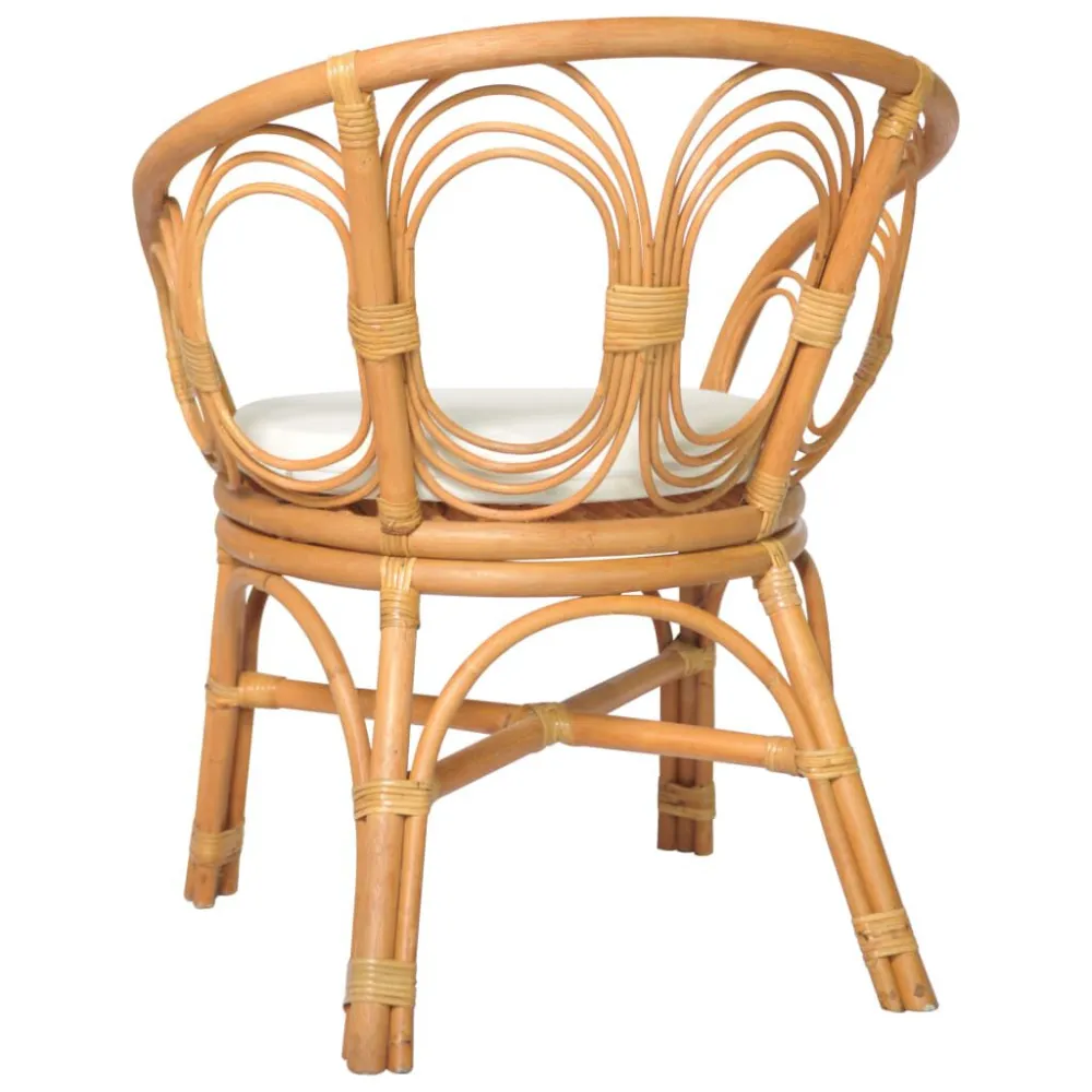 Sedia da Pranzo e Cuscino Marrone Limpido Rattan Naturale e Lino