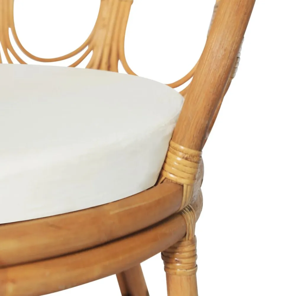 Sedia da Pranzo e Cuscino Marrone Limpido Rattan Naturale e Lino