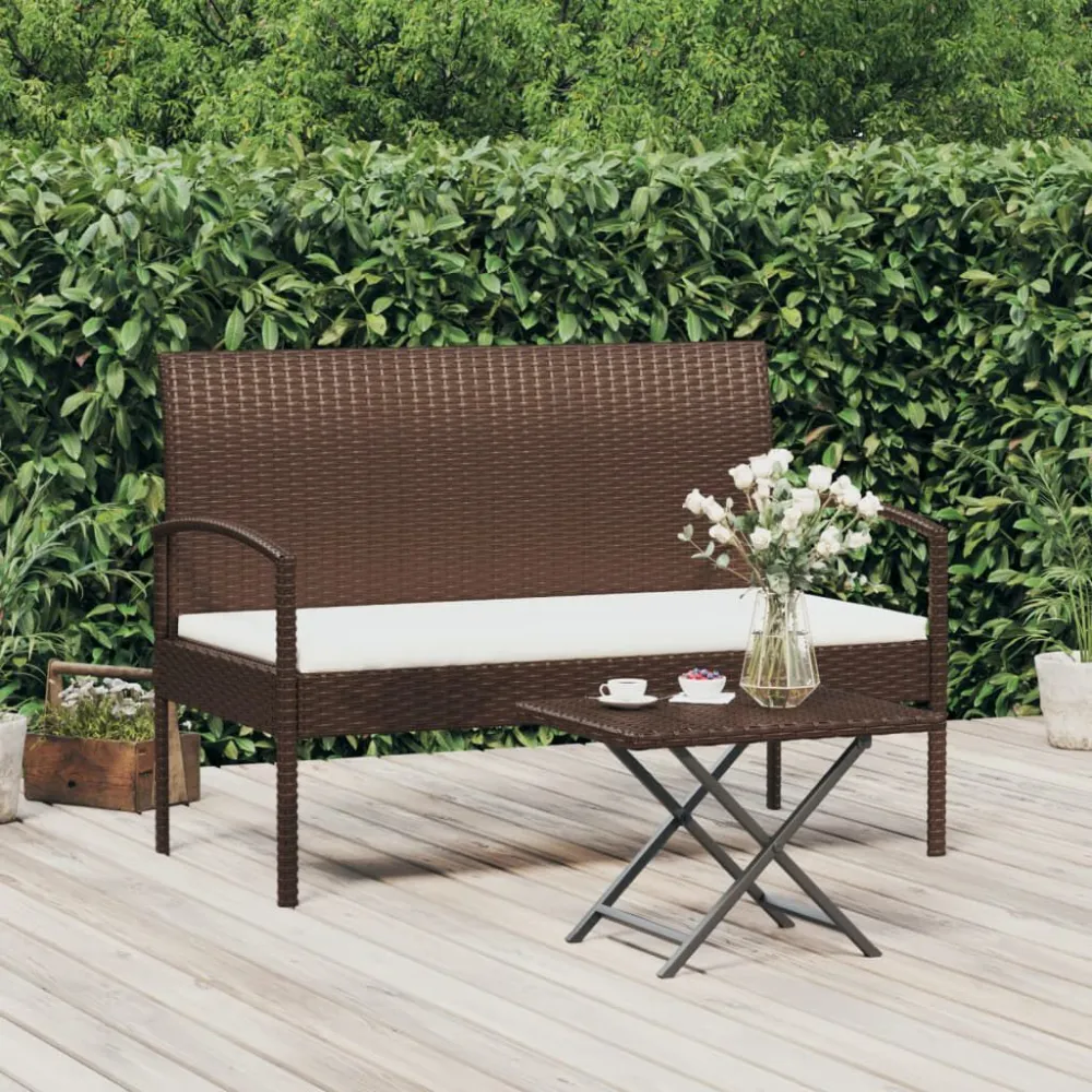 Sedia da Terrazzo Panca da Giardino con Cuscino Marrone 105 cm Polyrattan