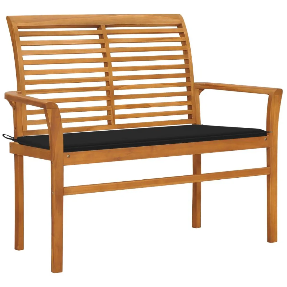 Sedia da Terrazzo Panca da Giardino con Cuscino Nero 112 cm Legno di Teak