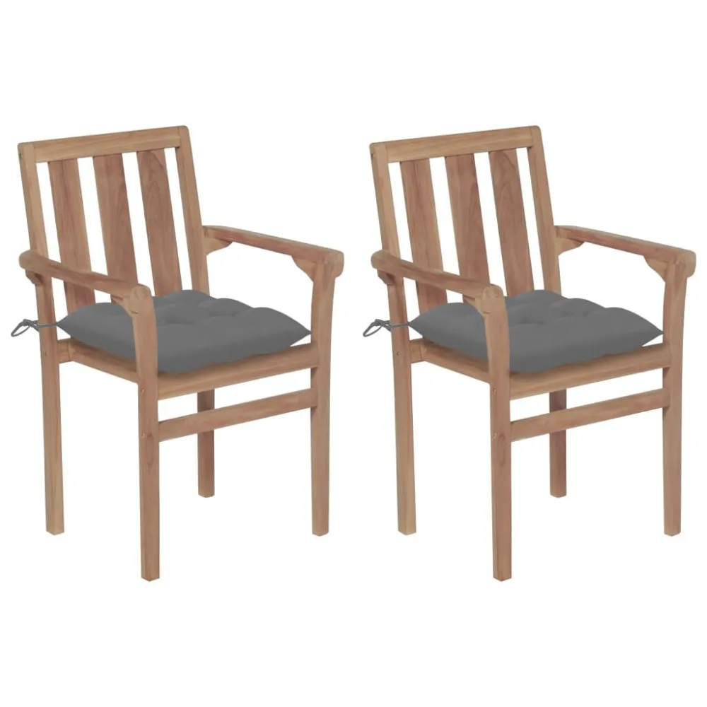 Sedia da Terrazzo Sedie da Giardino 2pz con Cuscini Grigio Teak Massello