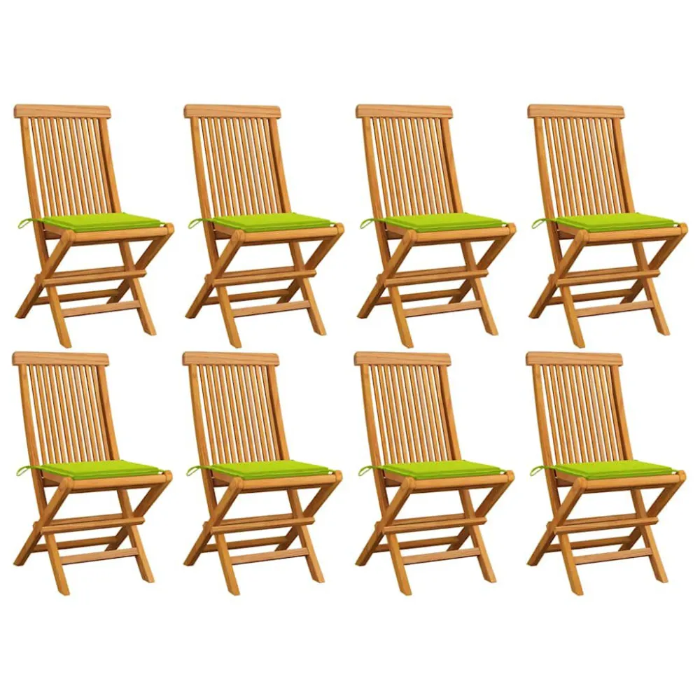 Sedia da Terrazzo Sedie da Giardino e Cuscini Verde Brillante 8 pz Massello Teak