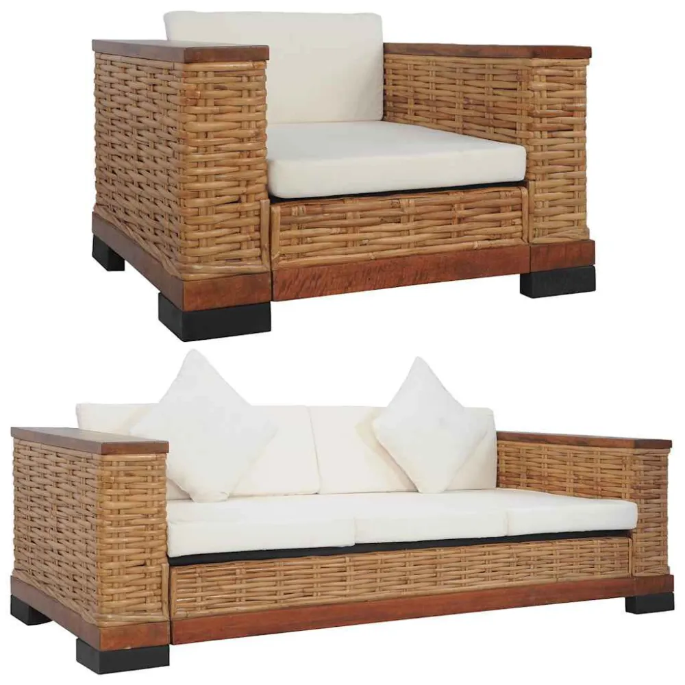 Sedia da Terrazzo Set di Divani 2 pz con Cuscini Rattan Naturale Marrone