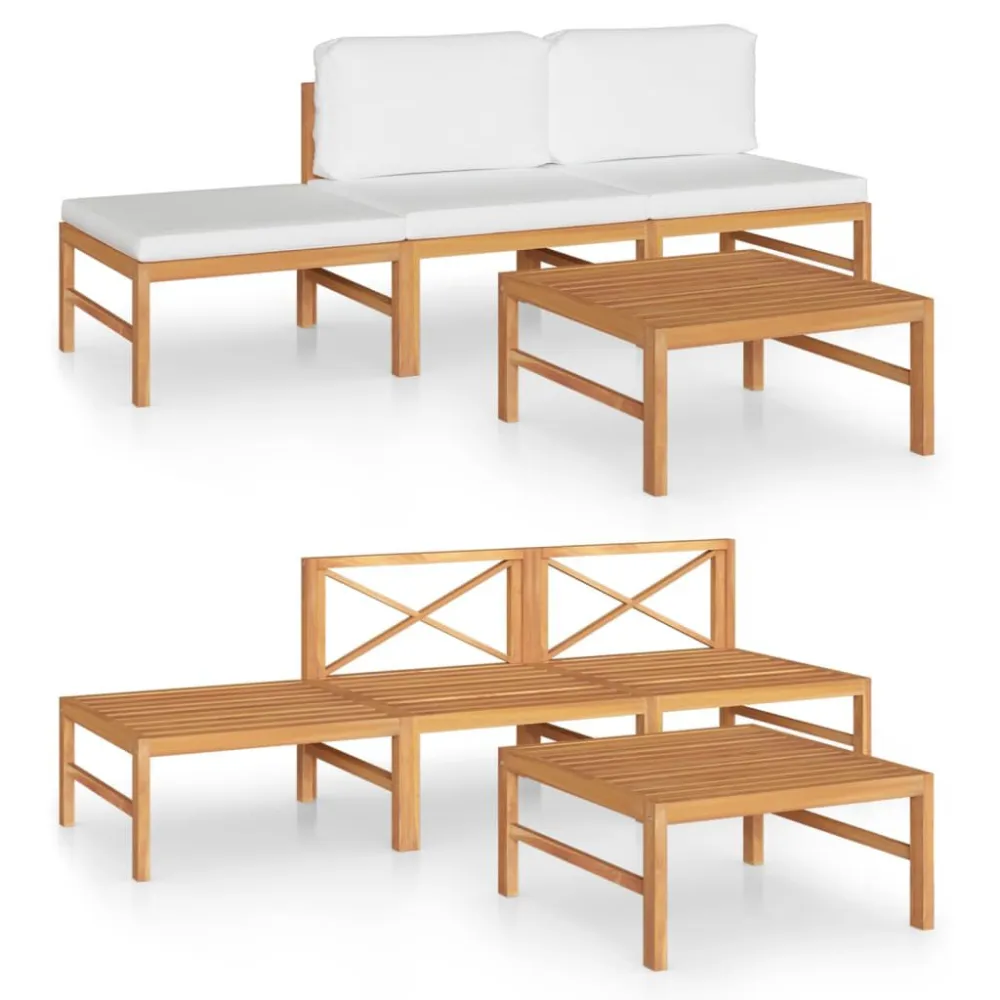 Sedia da Terrazzo Set Divani da Giardino 4pz Cuscini Crema Legno Massello di Teak
