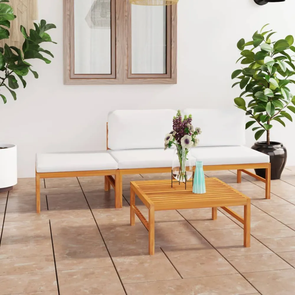 Sedia da Terrazzo Set Divani da Giardino 4pz Cuscini Crema Legno Massello di Teak