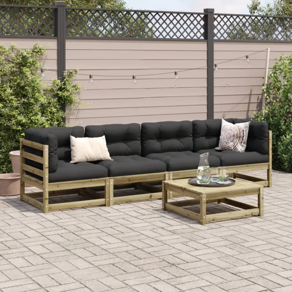 Sedia da Terrazzo Set Divani da Giardino 5pz con Cuscini Legno Impregnato di Pino