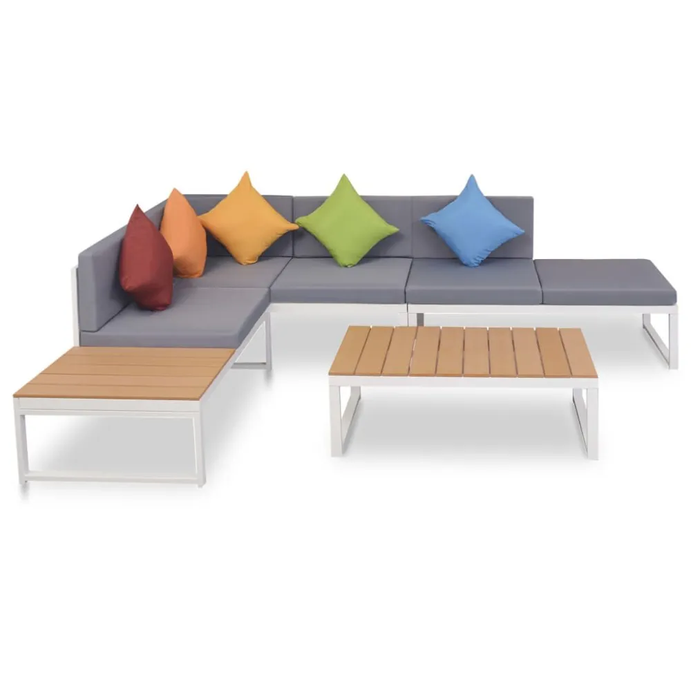 Sedia da Terrazzo Set Divani da Giardino 4 pz con Cuscini Alluminio e WPC