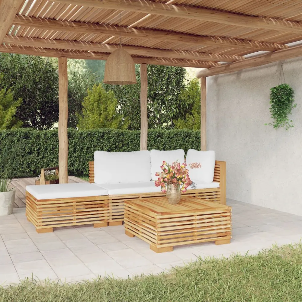 Sedia da Terrazzo Set Divani da Giardino 4 pz con Cuscini Legno Massello di Teak