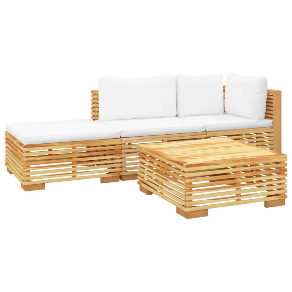 Sedia da Terrazzo Set Divani da Giardino 4 pz con Cuscini Legno Massello di Teak