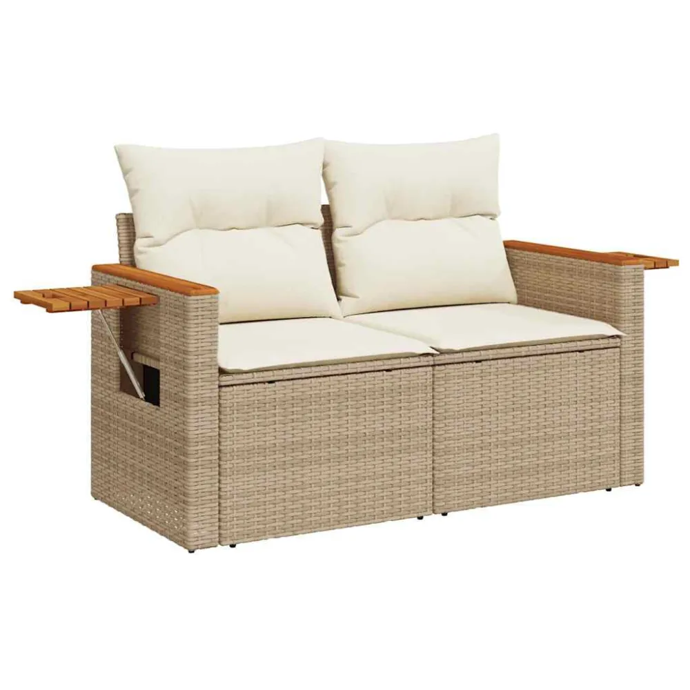 Sedia da Terrazzo Set Divani da Giardino 7 pz con Cuscini Sabbia Polyrattan Acacia