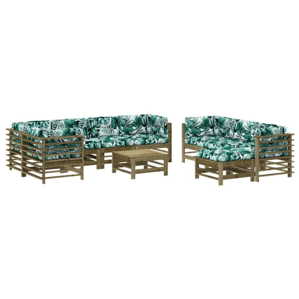 Sedia da Terrazzo Set Divani da Giardino 10 pz con Cuscini Legno Impregnato Pino