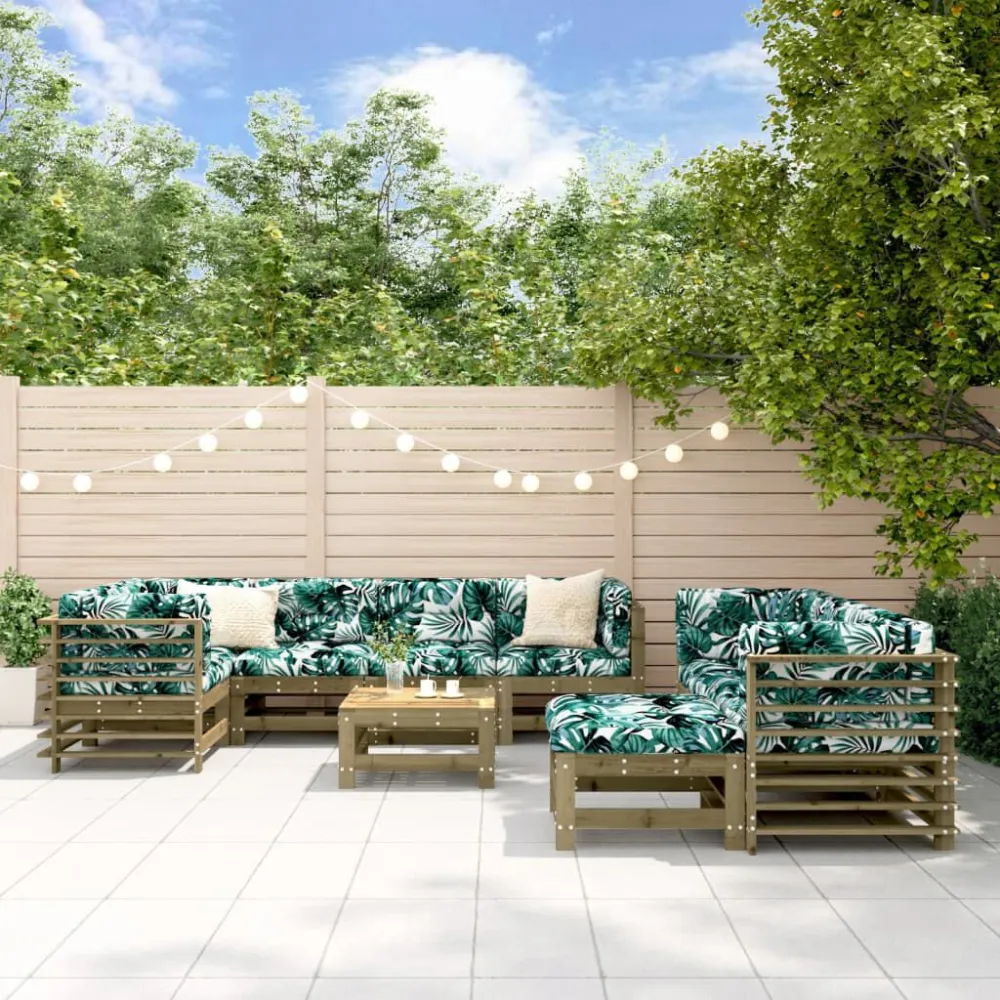 Sedia da Terrazzo Set Divani da Giardino 10 pz con Cuscini Legno Impregnato Pino