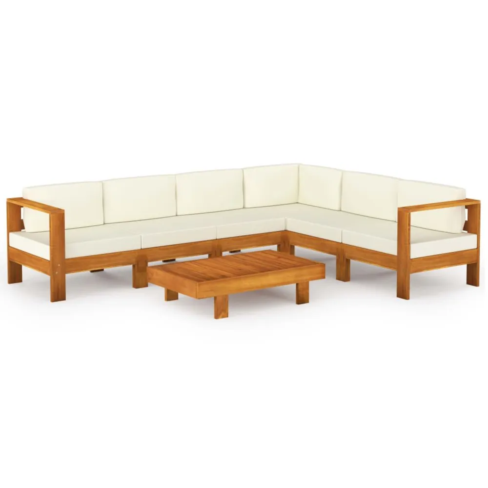 Sedia da Terrazzo Set Divani Giardino 7 pz Cuscini Bianco Crema Legno d'Acacia
