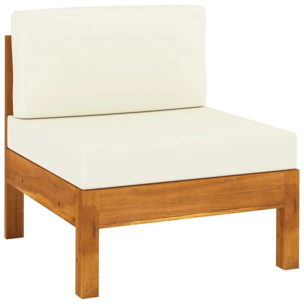 Sedia da Terrazzo Set Divani Giardino 7 pz Cuscini Bianco Crema Legno d'Acacia