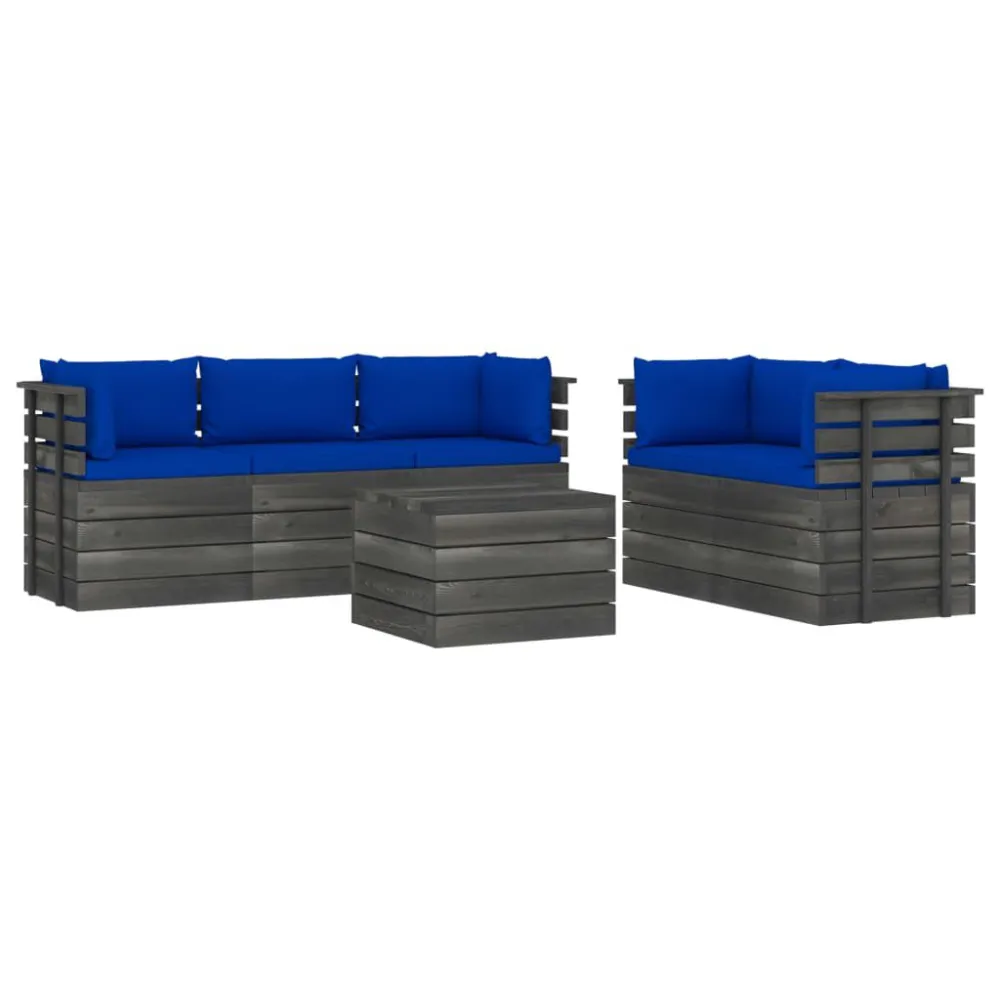Sedia da Terrazzo Set Divani da Giardino su Pallet 6 pz con Cuscini Massello Pino