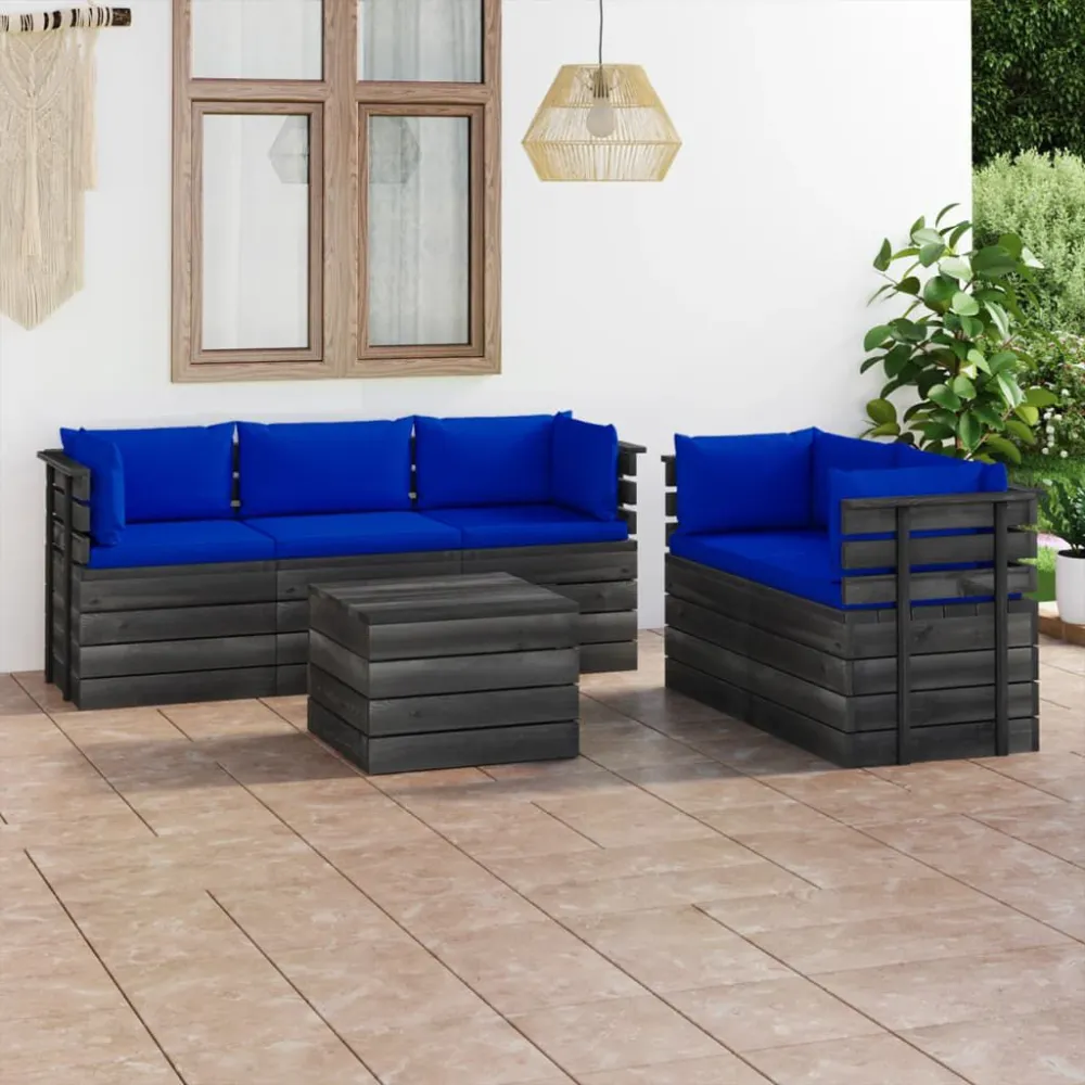 Sedia da Terrazzo Set Divani da Giardino su Pallet 6 pz con Cuscini Massello Pino