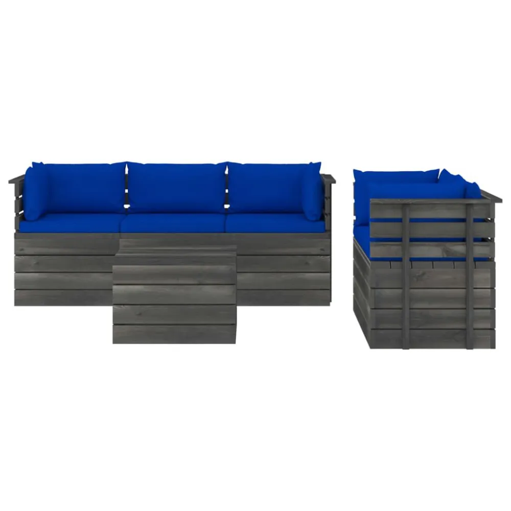 Sedia da Terrazzo Set Divani da Giardino su Pallet 6 pz con Cuscini Massello Pino