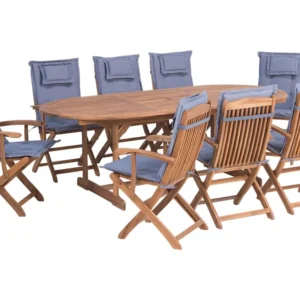 Sedia da Terrazzo Set da giardino di un tavolo e 8 sedie con cuscini azzurri MAUI